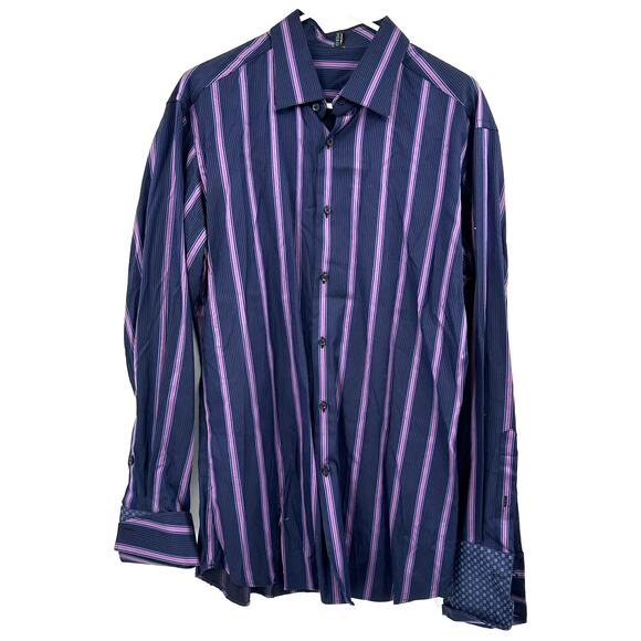 Ben‎ Sherman Soho Size 16 1/2 34-35 Long Sleeve Button Up Shirt Top Striped Blue - Picture 1 of 5